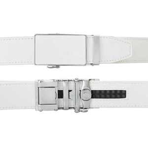 Cinturón Formal de Cuero Genuino Blanco con Hebilla Rectangular Plateada, Cierre Automático de Piel de Vaca Sólida - Product Image 6
