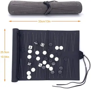 Juego de Backgammon de Cuero Genuino de Lujo Personalizado, Enrollable, Portátil para Viajes, con Dos Dados y Vaso - Product Image 5