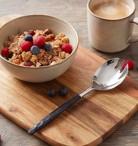 Stainless Steel <b>Spoon</b> <b>Fork</b> <b>Set</b> With Black Textured Handles Durable Minimalist Design For Camping Use - Product Image 6