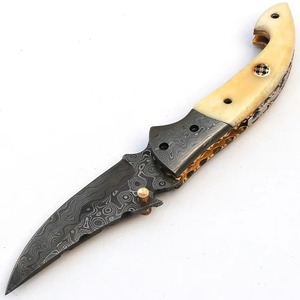 Navaja Plegable con Abertura para el Pulgar, Hoja de Acero de Damasco, Mango de Aluminio, Clip de Bolsillo, para Caza, Camping y Uso Diario - Product Image 3
