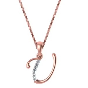 Collier Pendentif Lettre U en Or Rose 14K Tendance, Sertissage Griffe Diamant, Création de Designer, Breloques Fines, Unisexe, Parfait - Product Image 1