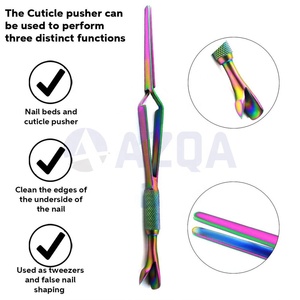 Ensemble professionnel de pinces à cuticules et repousse-cuticules en titane arc-en-ciel pour manucure et pédicure (vente en gros) - Product Image 4