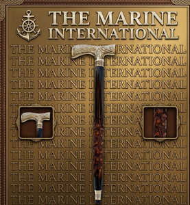 Canne de marche ronde en bois THEMARINE avec poignée sculptée argentée, design antique, cadeau d'affaires, souvenir de voyage, unisexe - Product Image 2