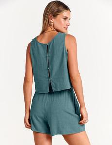 Women Summer Clothes Lounge 100% Cotton Two Piece Set Hot Selling Solid Color Sleeveless Tank Tops and Short Women's Sets OEM - Product Image 2