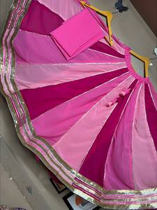 Pink And Magenta Striped <b>Lehenga</b> Choli Floor Length Traditional Wedding Outfit Loose Fit Polyester <b>Women</b> India Pakistan - Product Image 1