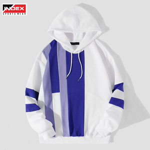 Sudadera con Capucha para Hombre INDEX, Diseño Color Block, Estilo Patchwork, Holgada, Informal, Otoñal, Tejida, Blanca y Azul - Product Image 1