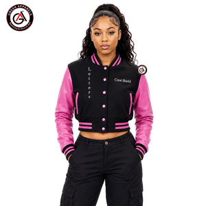 Alpha |   Kapa |   Blouson de moto court matelassé léger pour femme Alpha Sorority, broderie grecque, corps en laine, manches en cuir - Product Image 4