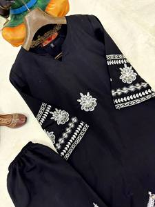 Black Embroidered Cotton Salwar Kameez Set Women Traditional Ethnic Wear <b>Ankle</b>-Length Regular Fit Indian Pakistani Casual Outfit - Product Image 2