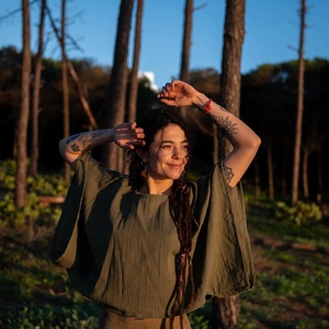 <b>Flowy</b> Boho Cotton <b>Top</b> with Winged Sleeves Lightweight Blouse Soft Breathable Summer Shirt Bohemian Style for Women - Product Image 5