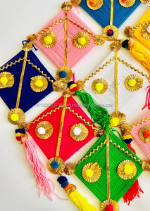 Guirlande de décorations multicolores en laine faite à la main, écologique, pour cerf-volant, mariage, Haldi, Mehndi, Sangeet, toile de fond, maison - Product Image 2