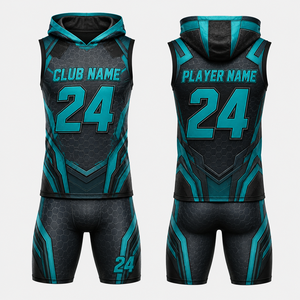 Conjunto de Sudadera con Capucha y Jersey de Baloncesto Sublimado Personalizado, Negro y Verde Azulado, 24, Transpirable, Fusión sin Costuras, Uniforme Unisex para Adultos - Product Image 1