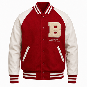 Veste universitaire pour homme sur mesure OEM, mélange de laine, manches en cuir PU, patch en chenille, style baseball - Product Image 1