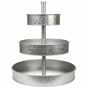 Bandeja de Servir de 3 Niveles de Estilo Rústico para Decoración del Hogar, Soporte de Metal Galvanizado Envejecido, Bandeja Vintage de Hierro para Cupcakes y Postres con Borde Festoneado - Product Image 5