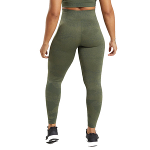 High Waist Full Length Yoga Leggings Solid Olive Green Seamless Stretchy Workout Pants For Gym Fitness Running - Product Image 2