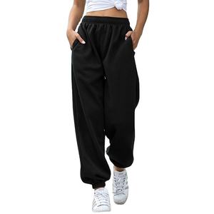 Streetstyle 100% Cotton Women's Breathable Casual Elastic Waist Fleece Pants Lightweight <b>Drawstring</b> Mid Waist Adults <b>Trousers</b> - Product Image 1