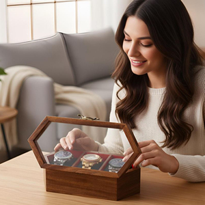 Caja de Almacenamiento para Relojes de Madera Hecha a Mano, Caja de Relojes de Madera con Ventana por AYAANS - Product Image 5