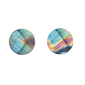 Top Quality Natural Polish Blue Fire Labradorite 12mm Smooth Flat Round Coin Shape Calibrated Loose Gemstone For Making Jewelry
