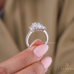 Three Stone Lab Grown Diamond Bridal <b>Ring</b> 9K 10K 14K 18K Solid Gold Custom Fine Jewelry Engagement <b>Ring</b> for Women - Product Image 5