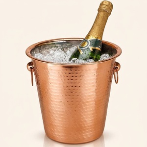 Cubo de hielo de cobre martillado hecho a mano con tapa y pinzas de latón, enfriador de champán de doble pared aislado para el hogar, bar u hotel - Product Image 6
