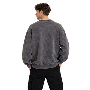 Custom Logo Acid Wash Black <b>Sweatshirt</b> Oversized Crewneck Pullover Premium Cotton Fabric High Quality Streetwear for Men - Product Image 4
