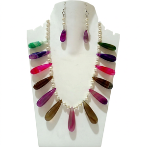Conjunto de collar ajustable con cuentas de piedras preciosas naturales multicolor en forma de lágrima - Product Image 2