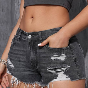 Shorts en jean taille haute déchirés avec ourlet effiloché et cinq poches pour femme, style décontracté - Product Image 6