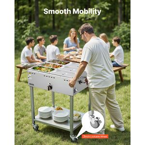 Commercial Propane Steam <b>Table</b> <b>with</b> 6-Pan LP Gas Outdoor Soup Warmer 3\" <b>Wheels</b> Stainless Steel Food Warming & Holding Equipment - Product Image 3