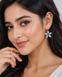 Wholesale Supplier Flower Shape Crystal Drop Earrings Antique Silver-Plated Vintage Women's Jewelry Marquise Cut Jewelry - Product Image 2