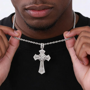 925 Sterling <b>Silver</b> Hip Hop Cute Personalized Moissanite Cross <b>Charm</b> Pendant Fully Iced Diamond Look Custom Letter Rhodium - Product Image 2