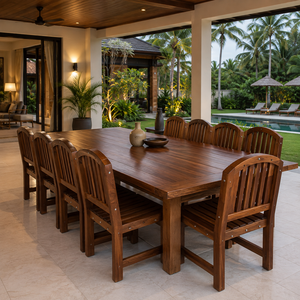 Juego de Comedor de Madera de Teca Sólida de Lujo para Exteriores, Mesa y Sillas Grandes para Jardín, Patio, Villa, Resort, Hotel - Product Image 3