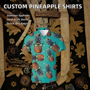 Camisa estampada de manga corta para hombre, diseño de piña de dibujos animados, informal, con botones, para verano, playa y vacaciones. - Product Image 3