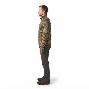 Chaqueta de caza para hombre OEM, capa intermedia de forro polar de rejilla laminada de 240 GSM, con cremallera completa, ajuste atlético, camuflaje, resistente al viento. - Product Image 3