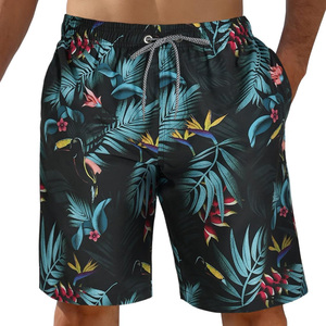 Shorts de bain pour hommes à imprimé tropical, séchage rapide, avec poches, taille à cordon de serrage, décontractés, pour la plage, sport, en polyester/nylon - Product Image 1