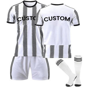 Ensemble de maillots de football personnalisés pour hommes, col rond, manches courtes, rayé, sublimé, évacuation de l'humidité, coupe régulière, blanc et noir - Product Image 4