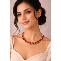 Magnifique Collier en Quartz Rubis Plaqué Or 18K, Sertissage Clos, Fait Main, Bijoux Ethniques de Créateur pour Mariage et Fêtes, Vente en Gros