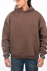 Sweat-shirt à capuche marron pour homme, coupe ample, en polaire, couleur unie, avec poches, idéal pour l'automne - Product Image 3