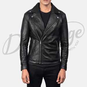 Blouson de motard en cuir noir pour homme, coupe ajustée, en véritable peau de mouton, automne-hiver, décontracté, style motard, vêtement d'extérieur tendance - Product Image 6