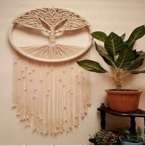 Lovely Wavy Striped Macrame Wall Decal Combines purple <b>White</b> Cords Wooden Beads. Home Decor Contemporary Design Available - Product Image 4