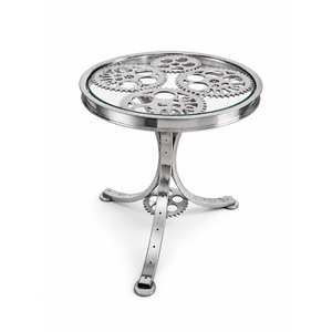 Industrial Metal Coffee <b>Table</b> With Gear Design Tempered Glass <b>Top</b> Modern Living Room Furniture - Product Image 1