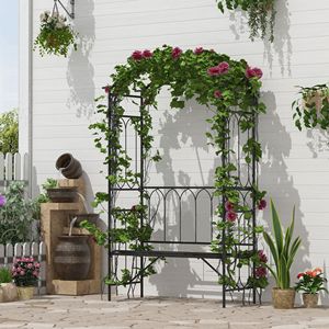Arco da Giardino in Metallo 50 cm L x 203 cm H con Panchina Relax e Decorazioni Intagliate per 2 Persone, Ideale per Matrimoni ed Eventi - Product Image 2