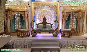 Hermosa decoración de escenario dorado para bodas musulmanas indias para recepción y decoraciones de boda Nikah - Product Image 5