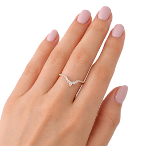 DEF Color VS VVS Clarity Teardrop Lab Diamond <b>Ring</b> 10K 14K Solid Gold Minimalist Chevron Moissanite Diamond <b>Ring</b> <b>Stacking</b> <b>Ring</b> - Product Image 5