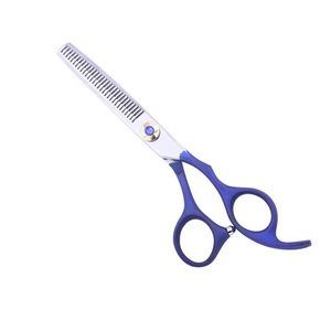 Ciseaux professionnels à effiler les cheveux en acier inoxydable, pour droitiers, manche long en plastique bleu, pointe affûtée, qualité A+, Ryzer Studio - Product Image 4
