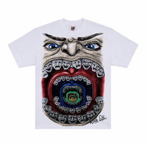เสื้อยืดคอกลมแขนสั้นสีขาวสำหรับผู้ชาย AMS SPORTS INTL ลายพิมพ์หน้ากากโรงละครด้านหลัง ทรงหลวม สไตล์ลำลอง สตรีทแวร์ พิมพ์ลายซิลค์สกรีน - Product Image 1