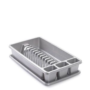 Scolapiatti con vassoio raccogligocce e porta posate in alluminio, moderno portaoggetti per piatti e ciotole da cucina - Product Image 1