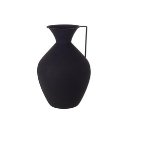 Vase en métal de luxe à poignée géométrique, noir mat texturé, style industriel vintage, pot de fleurs décoratif pour la décoration d'hôtel - Product Image 1