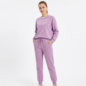 Women's Lavender Fleece Eco-Friendly 360g Sweatshirt Jogger Set Casual Loose Fit Full Sleeve Crew Neck Solid Color All Set - Product Image 5