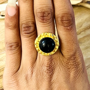 Latest Design Onyx <b>Ring</b> Tribal Brass <b>Rings</b> Women 18k Gold Plated Floral <b>Statement</b> Band Boho Geometric Design Wholesale/OEM/ODM - Product Image 6