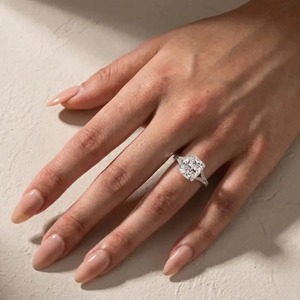 Premium Design 925 Moissanite Split Shank 4.0Ct <b>Cushion</b> Cut Gold Plated Engagement <b>Ring</b> in Sterling Silver Women's - Product Image 4