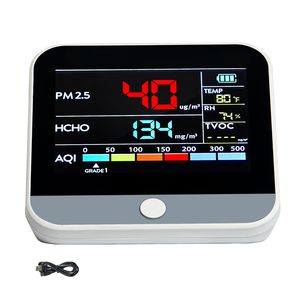 Monitor Professionale Mini per la Qualità dell'Aria 8 in 1: Contatore di Particelle per PM2.5, PM10, PM1.0, Formaldeide, Temperatura, Umidità, TVOC e AQI - Product Image 1
